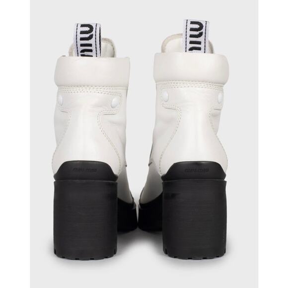 Miu Miu White Leather Lace-Up Ankle Boots - Size 37 - Picture 4 of 5